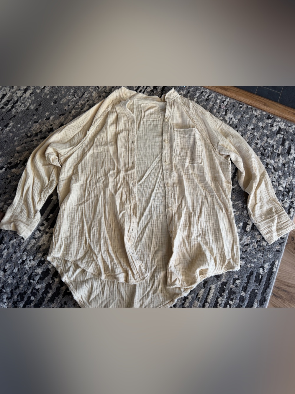 aerie Cream Textured Long-Sleeve Button-Down Shirt